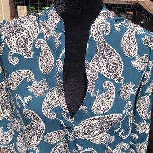 Paisley print teal blouse